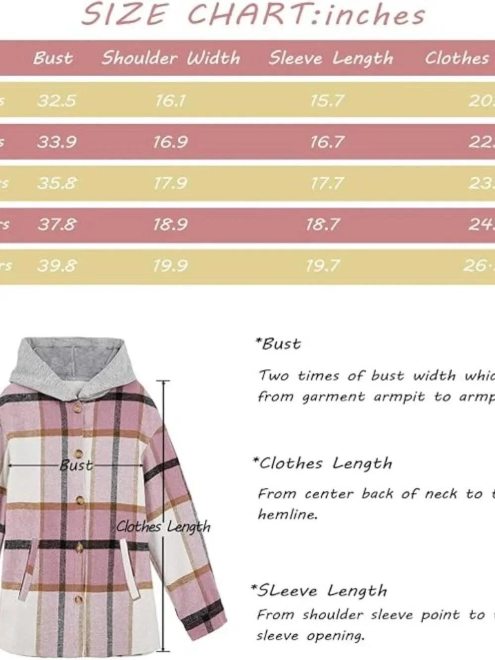 Pink Plaid Flannel Hooded Jacket Button Down Shirt Top